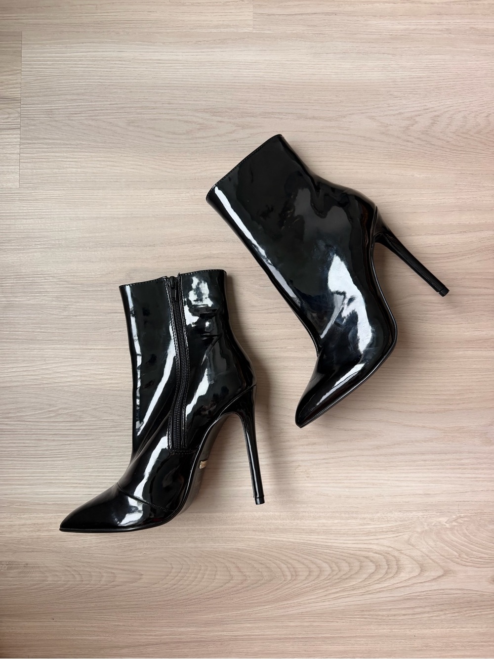 BEBE Patent Leather Stiletto Ankle Boots - Black